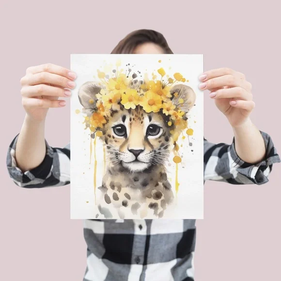 Watercolor Baby Leopard Portrait Wall Art Illustration Print Poster Unframed - Picture 4 of 6